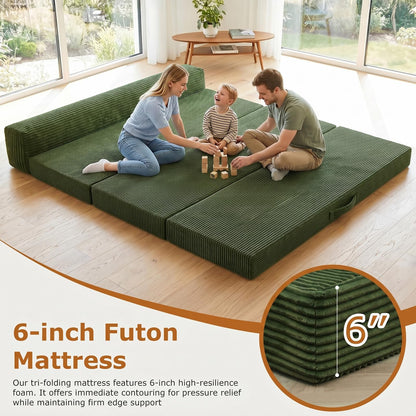 JUIKURY 5 in 1 Foldable Floor Sofa Bed, Tri-Fold Memory Foam Futon Mattress, Convertible Sleeper Couch Guest Bed, Portable Fold Out Sofa Couch for Living Room Apartment Office Guest Room