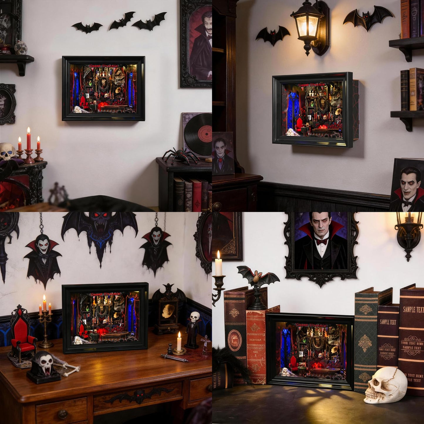 ETKVR Book Nook Kit, Picture Frame Booknook, Wall Mounted Miniature Dollhouse Kit, DIY 3D Wooden Puzzle for Home Bookshelf Decoration - Vampire Count Dracula