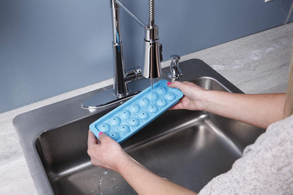 SILICONE 14 BALL ICE TRAY - BLUE, Easy Release Flexible Ice Tray with Removable Top and Spill Resistant Design