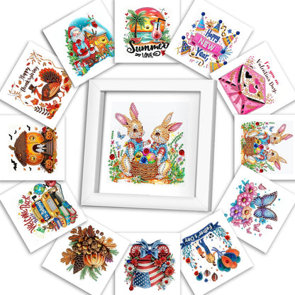 DOZEEZOP 12-Pack Interchangeable Diamond Art Kits for Adults Beginners Teens with Frame, Holiday & Seasonal 5D Diamond Paintings with Round Partial Drill, Home Decor DIY Craft Gift (7x7 Inch)