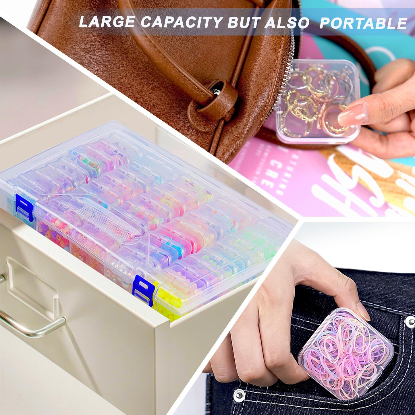 DILIBRA Bead Organizer Box, 138Pcs Small Bead Organizers and Storage Plastic Cases, Mini Clear Storage Containers Boxes with Hinged Lid for Diamond Painting Accessories Seed Jewelry DIY Craft