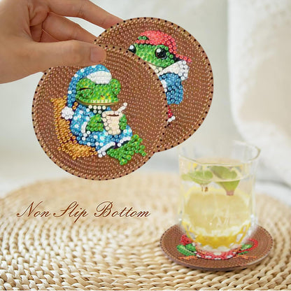 Clendo 8 PCS Coffee Frog Diamond Art Coaster Kits with Holder - Diamond Painting for Adults Beginners - 5D Gem Art Dots Paintings with Cork Pads - Crafts Supplies
