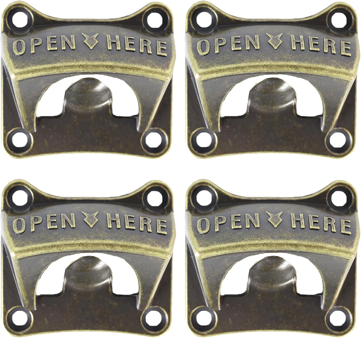Vintage Square Wall Mounted Bottle Opener, Stainless Beer Cap Opener Antique Bronze (Pack of 4)