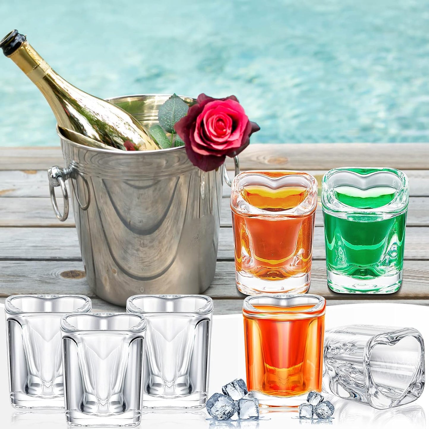 12 Set 1.5 oz Suclain Pieces Hearted Shaped Shot Glasses Valentine's Day Shot Glass Clear Cute wine Glasses with Base