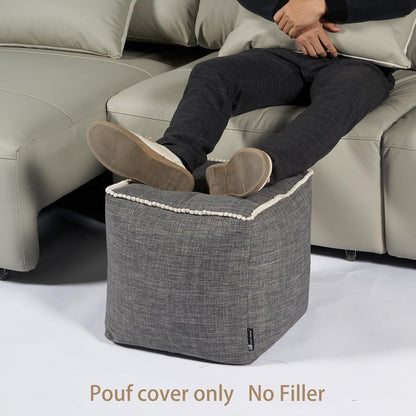 45x45 Louis Donn Unstuffed Square Pouf Ottoman Cover Footstool for Storage Washable Small Bean Bag Cotton and Linen