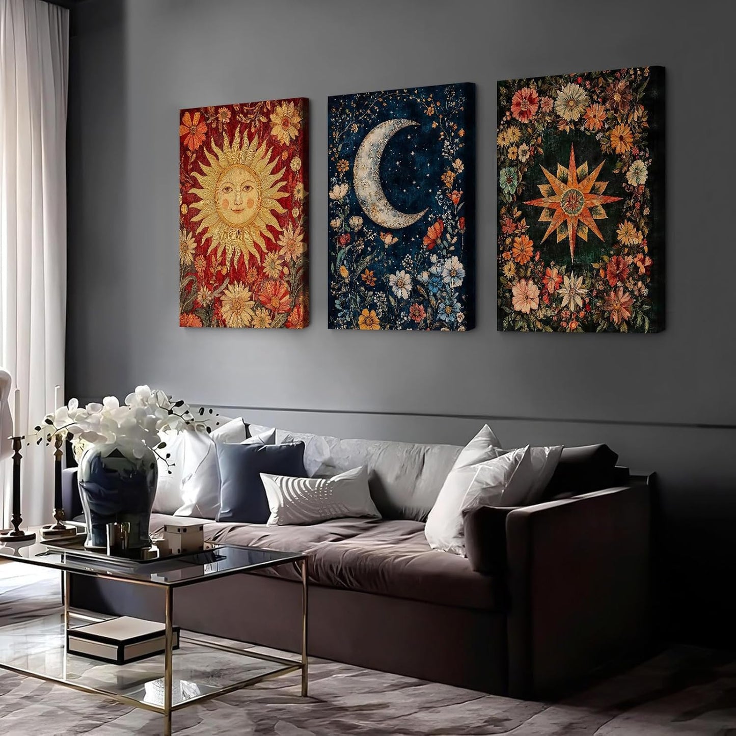 EIBEILI 3 Pack Tarot Diamond Art Kits for Adults - Diamond Painting for Sun and Moon and Stars Adults Beginner, DIY Full Rhinestone 5D Diamond dots (Gemstone Craft), Home Wall Decoration (12x16 inch)