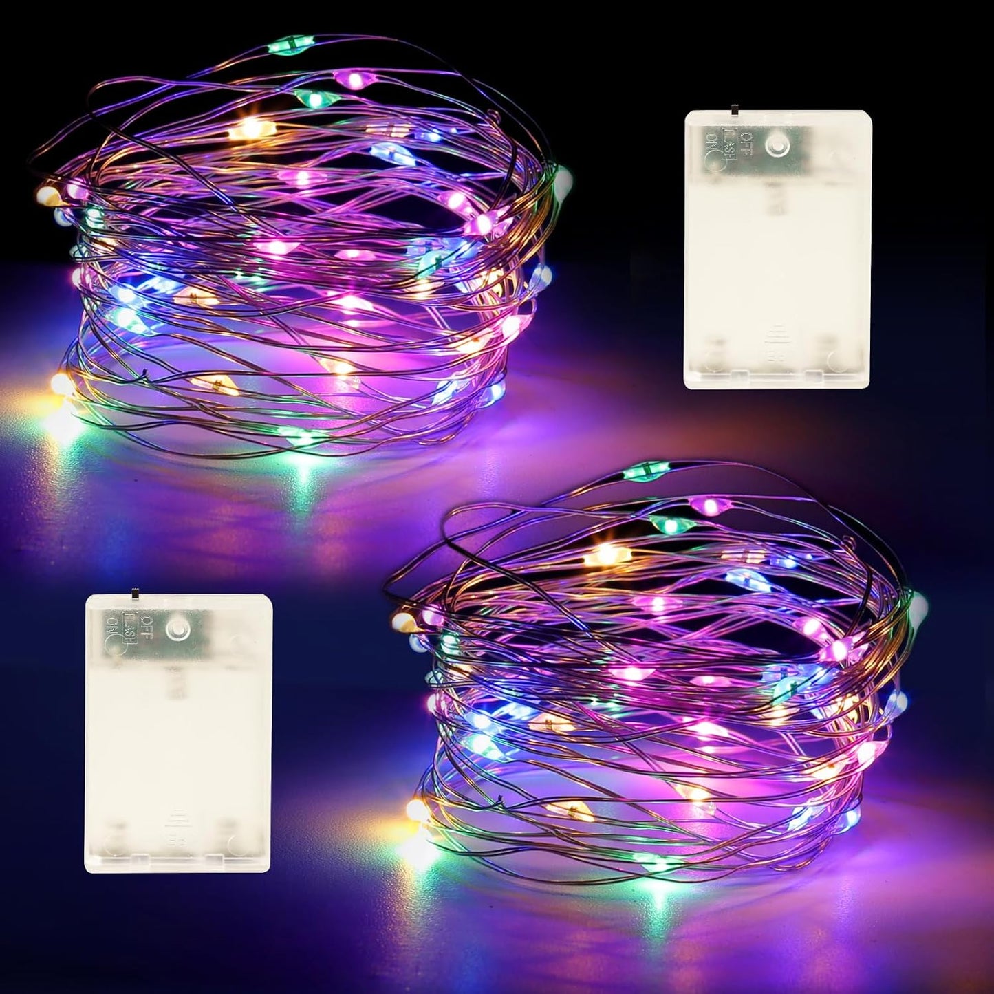 YPHSOL 16.4ft 50LED 2 Pack) Fairy Lights Battery Operated String Lights Flashing and Constant Light Waterproof Silver