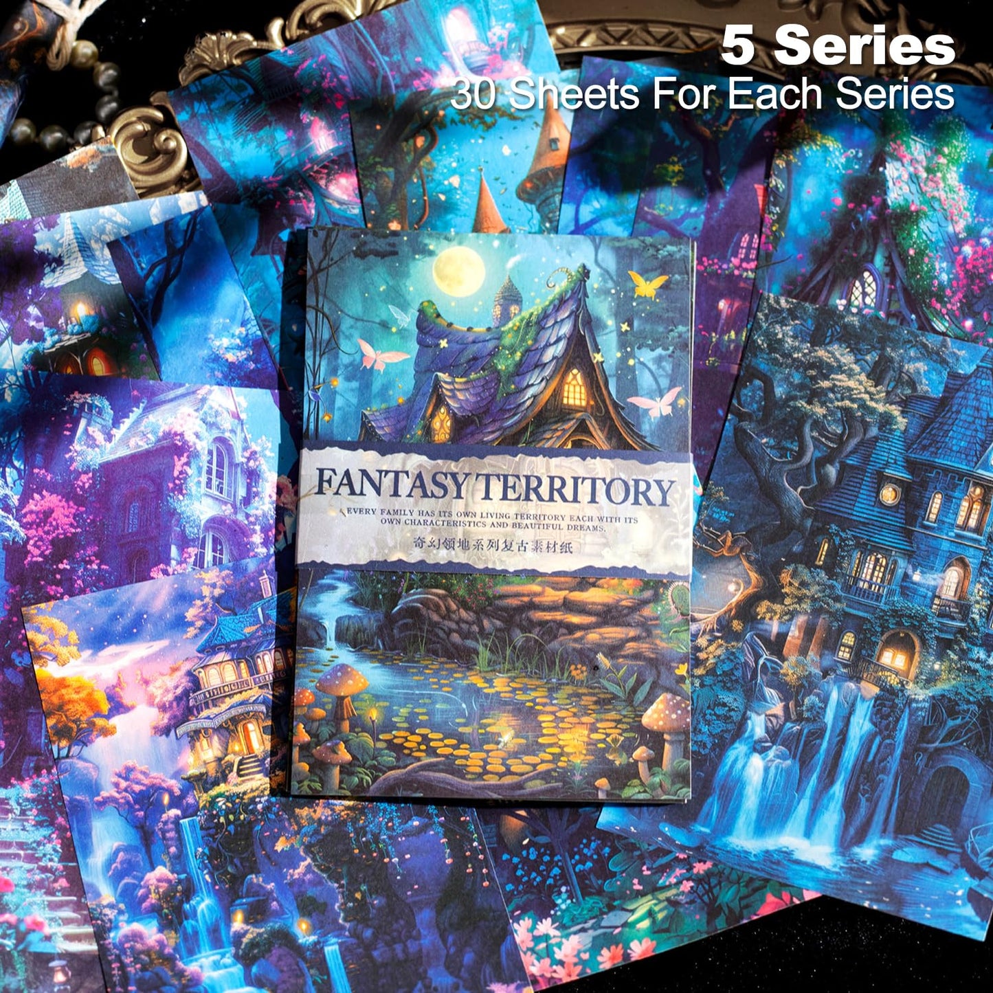 AuriicLeaf Fantasy Territory Scrapbook Paper Set, 150 PCS Mystical Ephemera Pack for Junk Journaling, Scrapbooking, Crafting, DIY Projects, Diaries, and Art Supplies