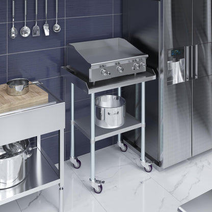 AmGood Commercial Work Table with Backsplash and Sidesplashes with Casters | NSF (Stainless Steel Table with Sideguards + casters, 30" Long x 24" Deep)