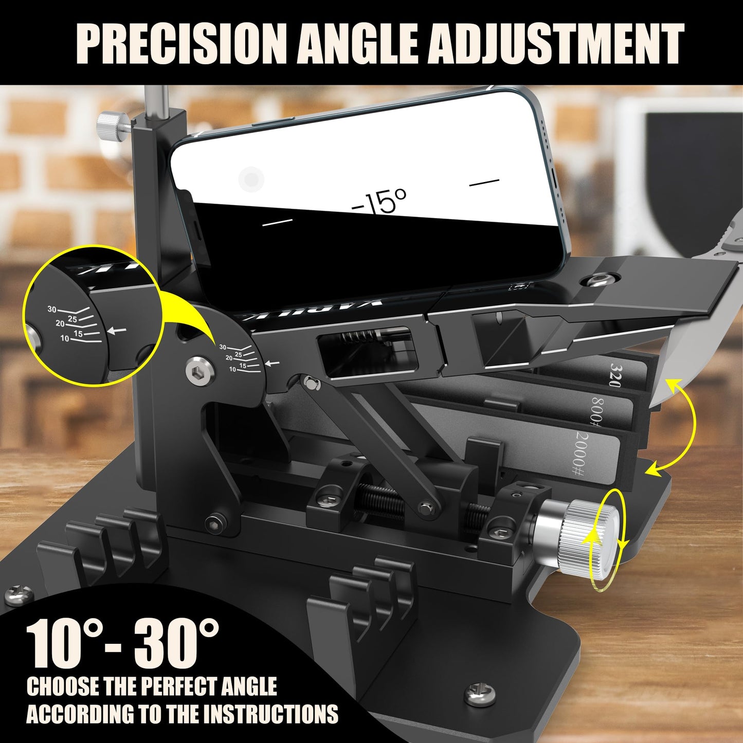 Upgraded XARILK Professional Knife Sharpening System GEN2, Heavy-duty | Aluminum Precision Knife Sharpener Tool & Sharpening Kit W/Diamonds (320# 800# 2000#)