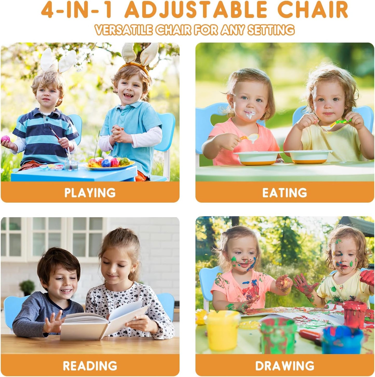 JIAOQIU 3 2-6. 220LBS Set Kid Chairs Indoor Level Adjustable Suitable for Children Age Toddler Chairs Maximum