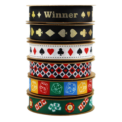 YERELO 10Yardx6 Rolls Grosgrain Ribbons Mixed Style 5/8" X 60 Yards Poker Ribbon for Crafts,Wreath,Gift Wrapping,Birthday Shower Party Decoration and DIY Handmade Hair Bows