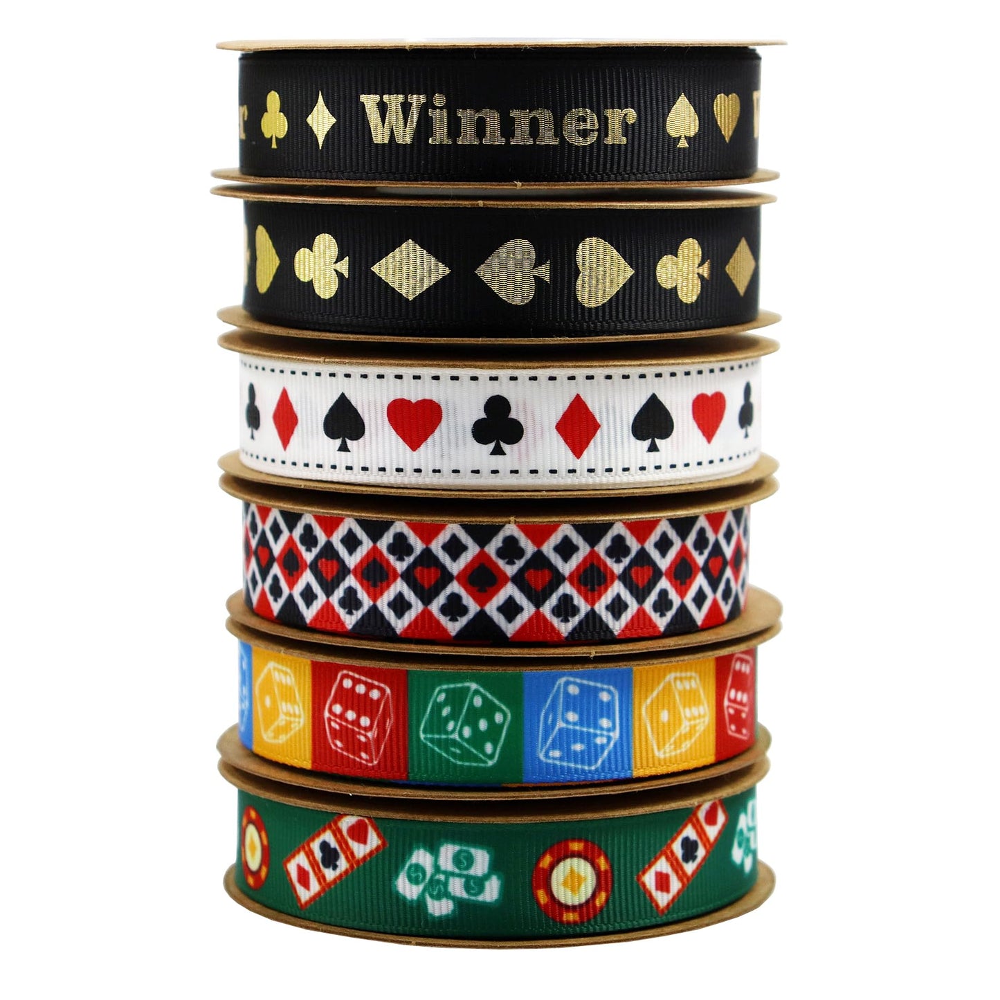 YERELO 10Yardx6 Rolls Grosgrain Ribbons Mixed Style 5/8" X 60 Yards Poker Ribbon for Crafts,Wreath,Gift Wrapping,Birthday Shower Party Decoration and DIY Handmade Hair Bows