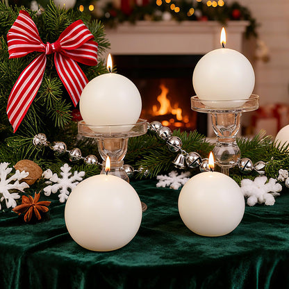 3 Inch Green Round Ball Candles,Elegant Round Pillar Candles,Hand-Poured Natural Soy Candles,26 H Long Burning Time-Dripless Smokeless Candle Dinner Table,for Wedding,Christmas Home Decor 4 Pack