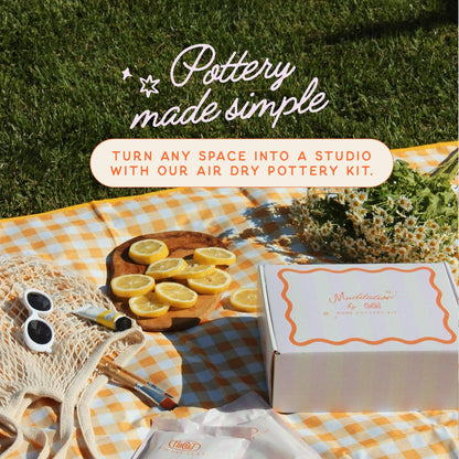 DIY Air Dry Clay Pottery Kit for Adults – Complete Craft Set with Tools, Paints & Guide – Beginner Friendly – No Kiln Needed – Unique Gift for Women – Muditation by PinchIt