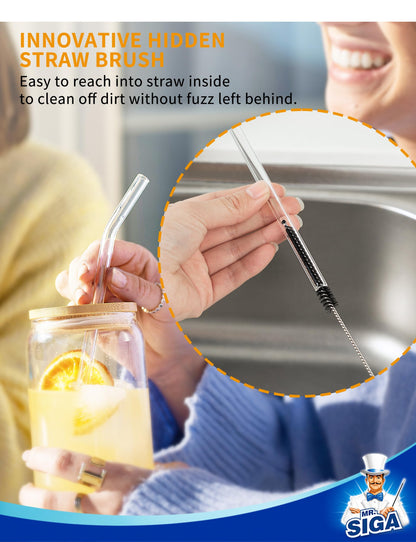 MR.SIGA Water Bottle Brush and Straw Cleaner Brush, Long Handle Bottle Cleaner Brush, 2 in 1 Bottle Cleaning Brush for Sports Bottles, Baby Bottles, Mugs, Straws, Gray