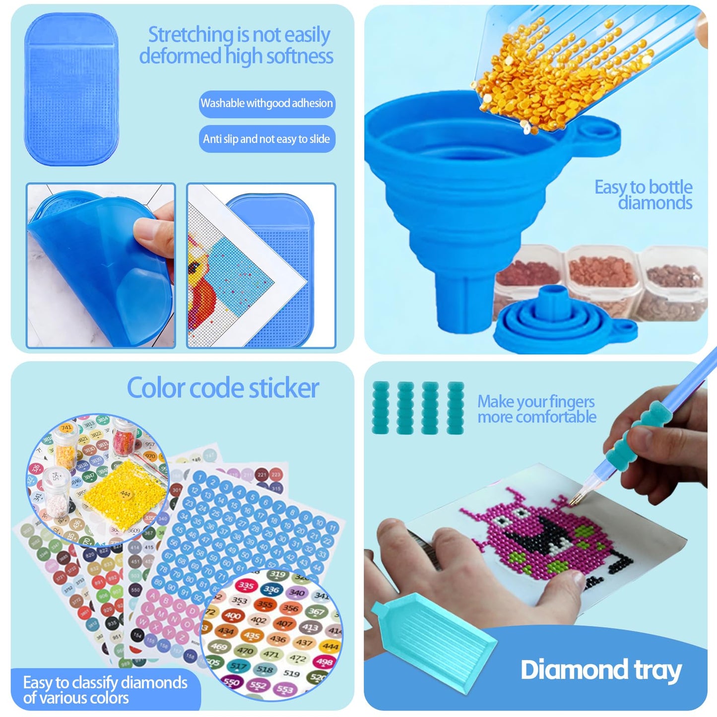 DNSGOOR 186Pcs All Inclusive Diamond Art Accessories Kit Diamond Painting A4 LED Light Pad Set with Diamond Art Sealer Glue Stand Storage Case Pens 5D Painting Tools for DIY Drill Craft