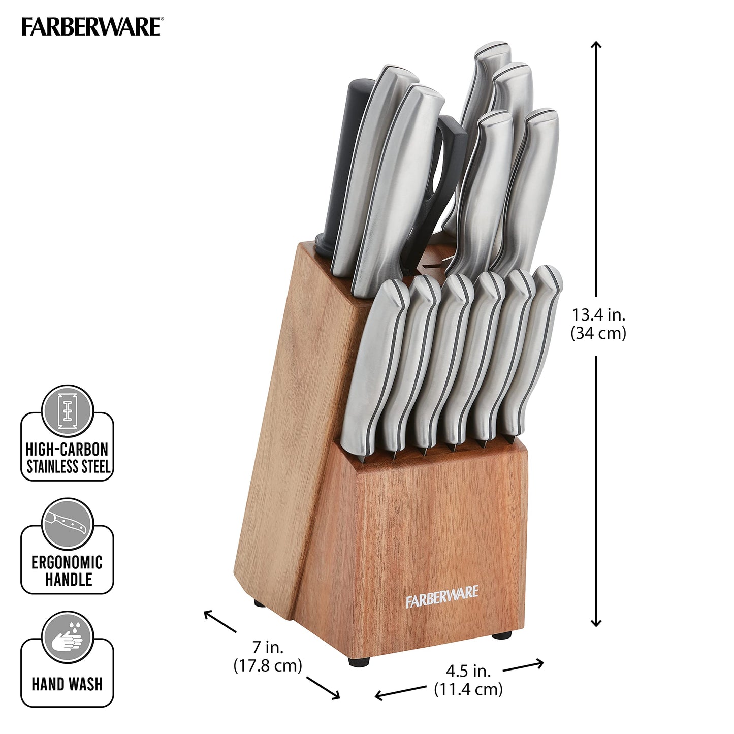 Farberware Juego de cuchillos de acero Inoxidable con sello bloque de 15 piezas