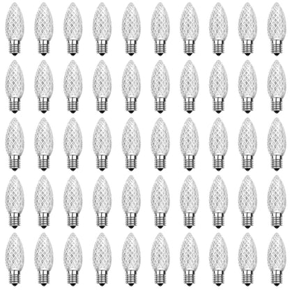Meconard C9 Led Replacement Christmas Light Bulbs, C9 Shatterproof Led Bulbs for Christmas Indoor Outdoor String Lights, E17 Intermediate Base, Commercial Grade Holiday Bulbs, Cool White, 50Pack