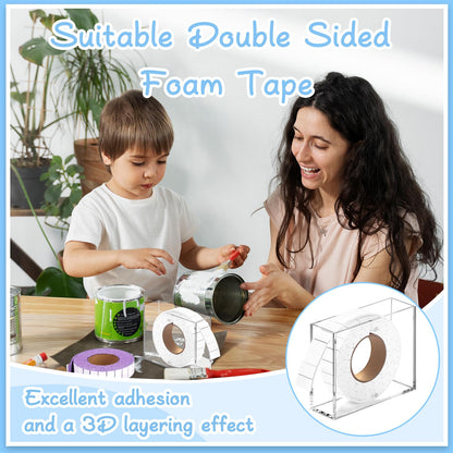 HKSZEH Double Sided Foam Tape Squares 0.75 X 0.5 Pre Cut Foam Adhesive Squares Roll with Acrylic Storage Box 3D Foam Tape for Crafts Arts Sewing DIY Office Supplies (Tape+Box, White)