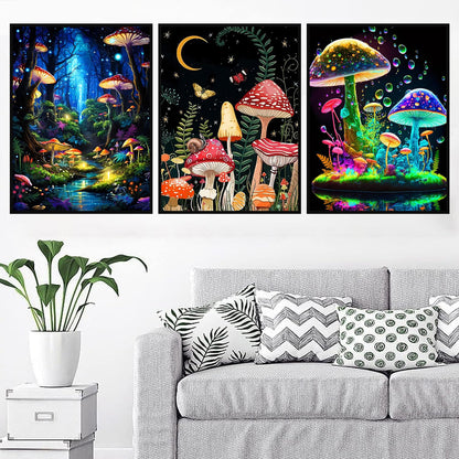 3 Pack Diamond Art Kits for Adults, Mushroom Diamond Painting Kits for Adults, 5D DIY Round Drill Gem Art Paint with Diamonds Dots Crafts Kits for Home Decor Gift 12x16inch