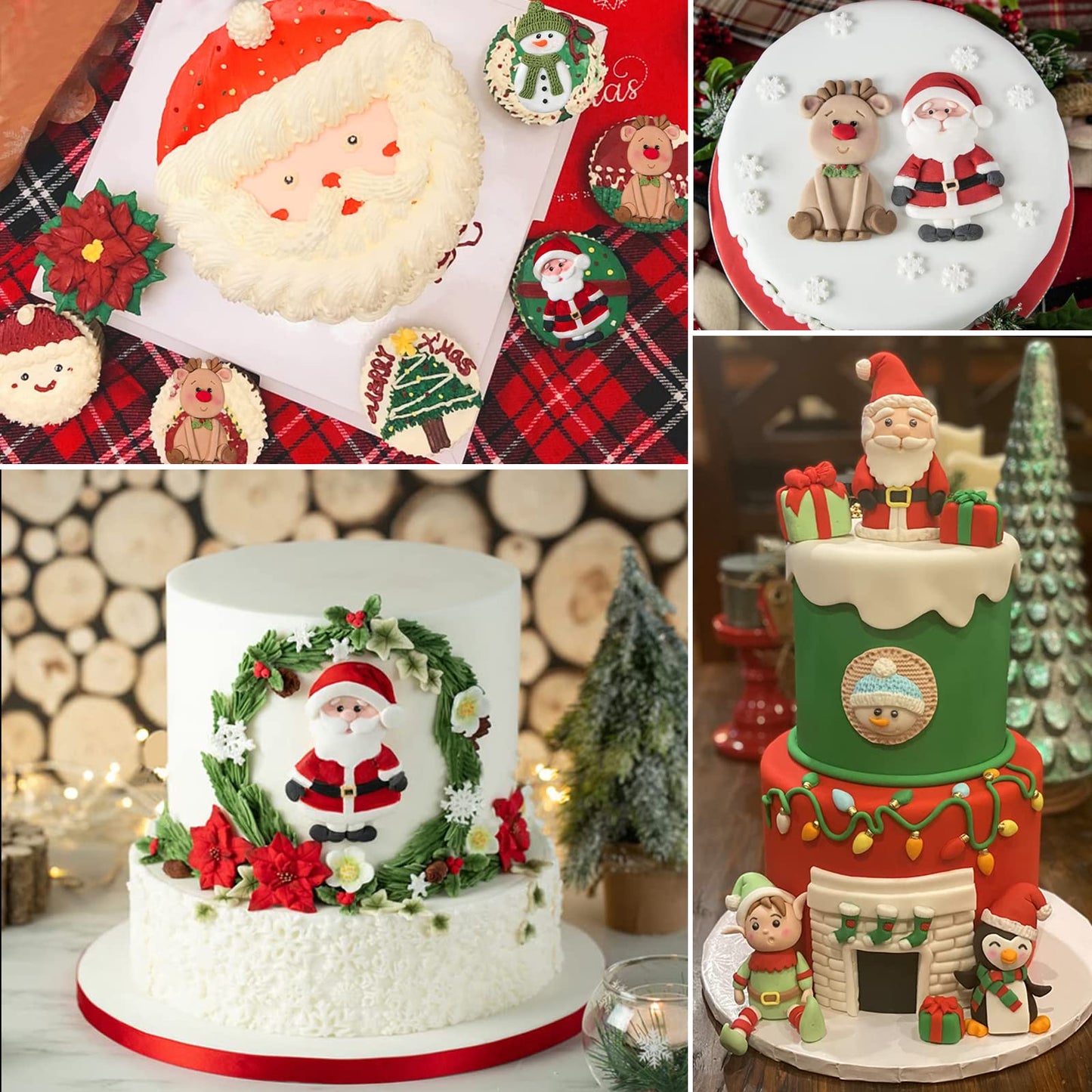 Christmas Fondant Molds for Cake Decorating, Santa Silicone Molds, Reindeer Snowman Candy Chocolate Molds for Handmade Cookies, Mousse, Jelly, Clay, Resin, Soap, Candles, Sugarcraft