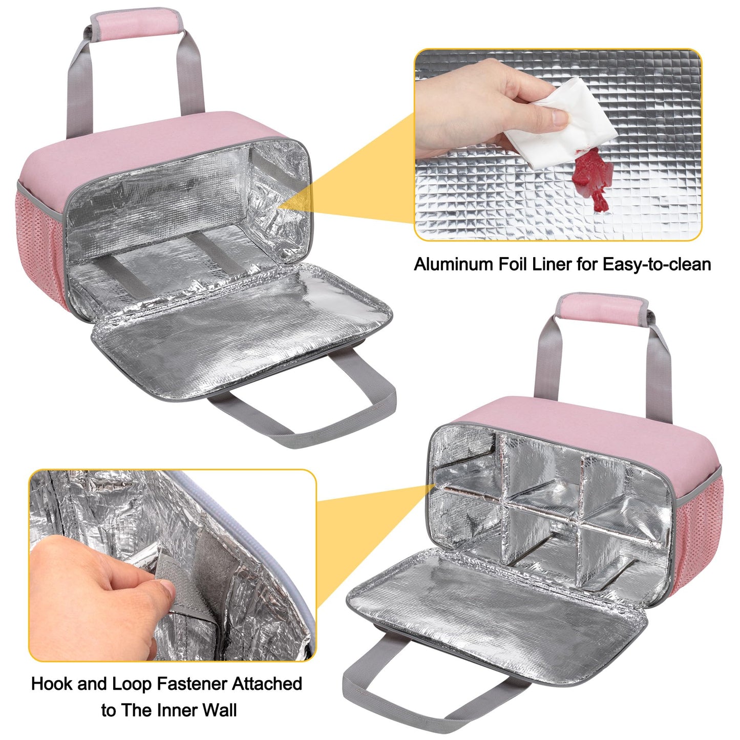 Acrylic Paint Organizer Bag for up to 54 Bottles (2 oz), Art Supply Storage Case with Handle Strap, Extra Pocket for Paint Brushes, etc, Aluminum Foil Liner for Easy Cleaning, Patented Design (Pink)