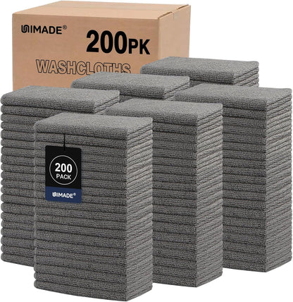 200 Pack (12" 12"), UNIMADE Washcloths Bulk - - Face Towels x Highly Soft Wash Cloth and Hand Towels, Fast Drying