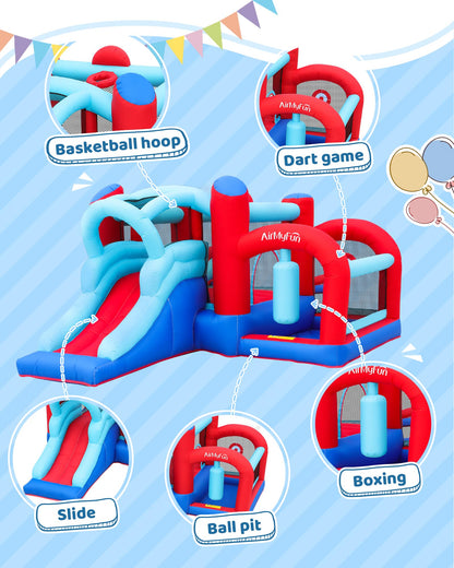 AirMyFun Inflatable Bounce House, Bouncy House with Slide,Indoor Outdoor Bounce House with Ball Pit,Basketball Hoop,Target Balls and Boxing,Inflatable Bouncer for Party