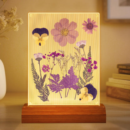 Okayera Dry Flower Frame Night Light, Bedroom DIY Pressed Flowers Kits Lamp With Sapele Wood Base, Home Living Room Decoration Gifts Idea For Mother Friend Lover
