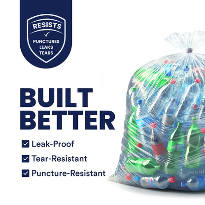 Plasticplace Heavy Duty 55-60 Gallon Trash Bags – Clear Garbage Can Liners (38” x 58”) – Durable Multiuse, Puncture-Resistant, 50 Count – Ideal for Kitchens, Warehouses and Recycling Trashbags 1.5 Mil