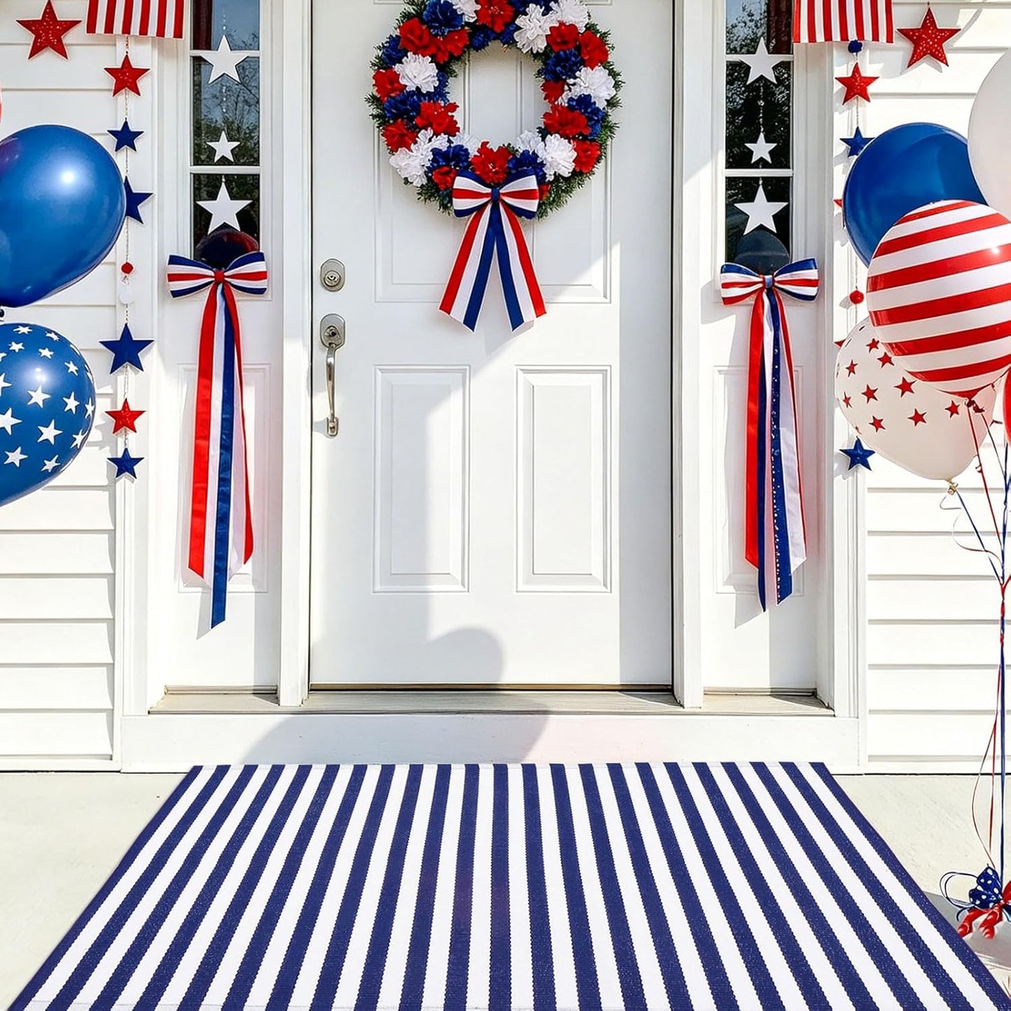 4th 27.5"x43" Summer 27.5"x43") CAINANEL Blue and White Striped Rug of July Door Mat Front Porch Rug Independence Day