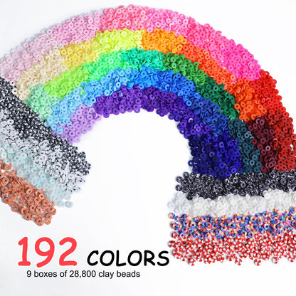 Redtwo 30000 Pcs Clay Beads Bracelet Making Kit, 9 Boxes 192 Colors Friendship Bracelet Kit Flat Polymer Clay Beads for Jewelry Making, Crafts Gift for Girls Ages 6-12