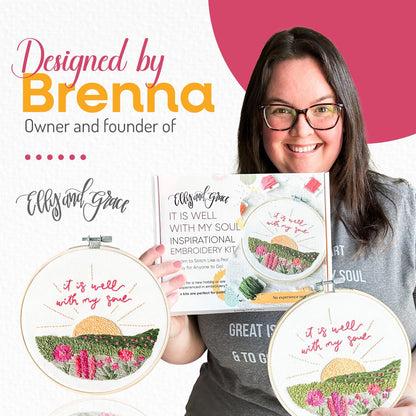 Elly & Grace Christian Embroidery Kit with Embroidery Hoop, Easy Embroidery Kit for Beginners and Adults, Full Embroidery Hoop Kit with Needles and Thread Included (It is Well)