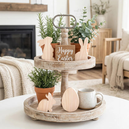 12 PCS 4 Inch Unfinished Wooden Cutouts, Blank Wood Bunny Eggs Shapes for DIY Craft Projects, Table Centerpieces and Signs (Rabbit&Eggs)