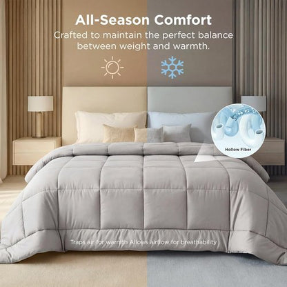 Bedsure Comforter Duvet Insert - Quilted Cal King Size, All-Season Down Alternative Bedding, Light Grey | 130x120 Inches