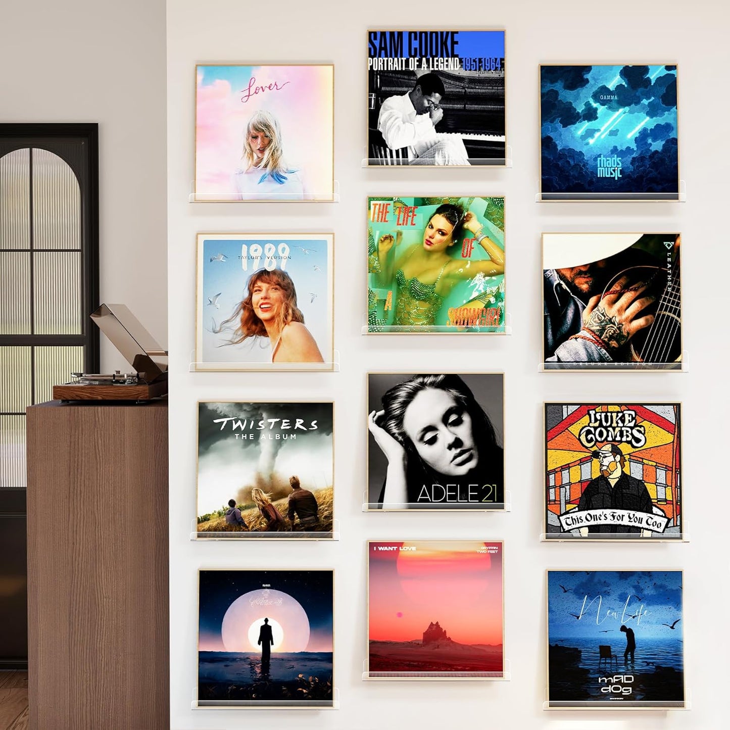 12 Pack 12-Inch Album Laurensory Vinyl Record Shelf Wall Mount, Clear Acrylic Storage Holder, Floating Display Shelves