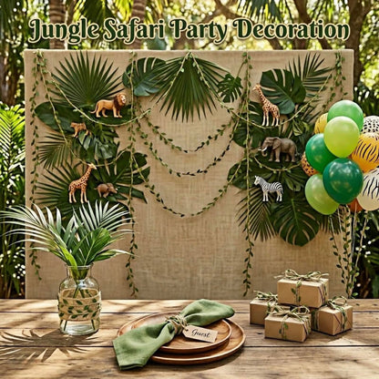 XYXGFCHP Burlap Leaf Ribbon, 196Ft (2x98Ft) 5mm Natural Jute Twine with Artificial Green Leaves & Vine for DIY Crafts, Gift Wrap, Jungle Safari Party, Baby Shower, Rustic Wedding, Garden & Home Decor