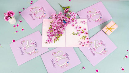 PQ Bees Orchid Happy 90th Birthday Card, 3D Birthday Cards for Women, 6x8in Pop Up Gifts for Mom, Wife, Him, Her, Daughter, Sister, Grandma (Size 6x8 - Happy 90th BD)