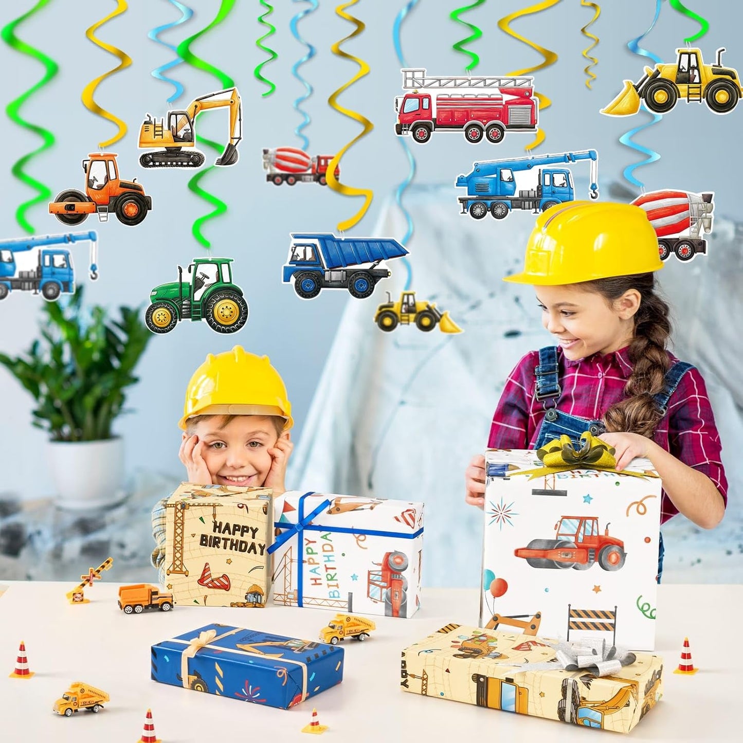 '-24 WERNNSAI Construction Hanging Swirls PCS Construction Party Decorations Construction Zone Party Ceiling Swirls Dump