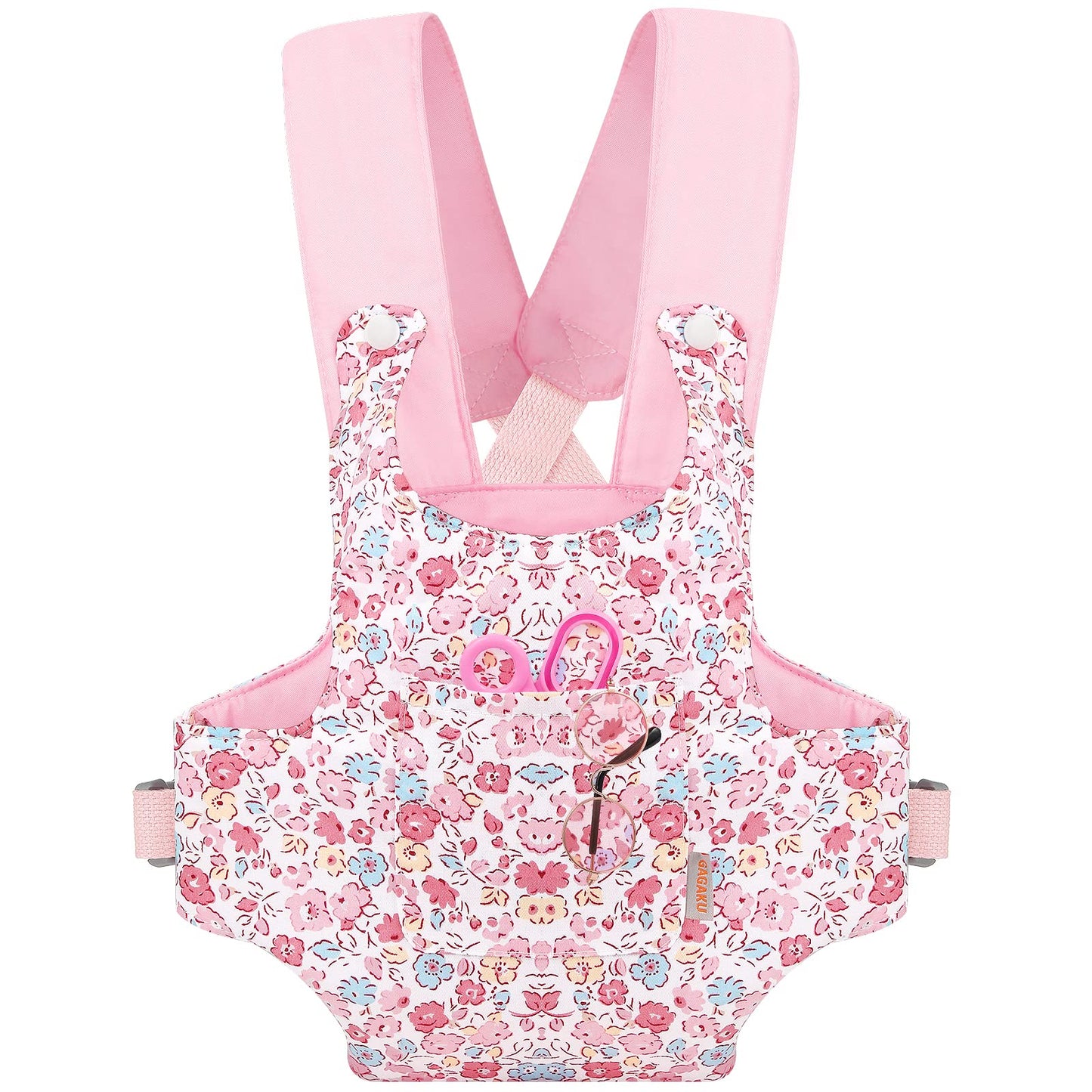 GAGAKU Baby Doll Carrier Stuffed Animal Carrier for Girls Doll Accessory Adjustable Straps for 12 to 20 inch Reborn Baby Dolls - Pink Flowers