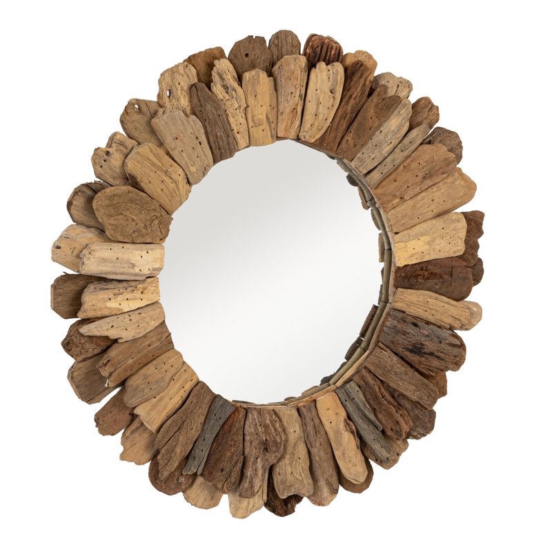 Creative Co-Op Round Layered Driftwood Framed Mirror, Natural