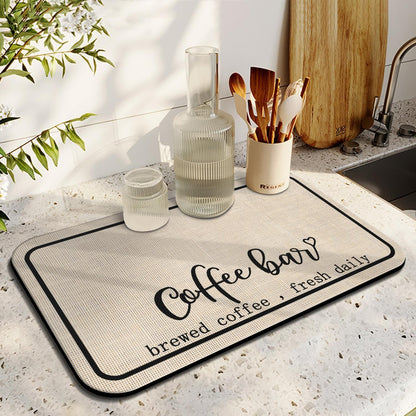 Coffee Bar Mat Rubber Dish Drying Mat, 19.5x12in Kitchen Counter Mat for Home Bar Accessories