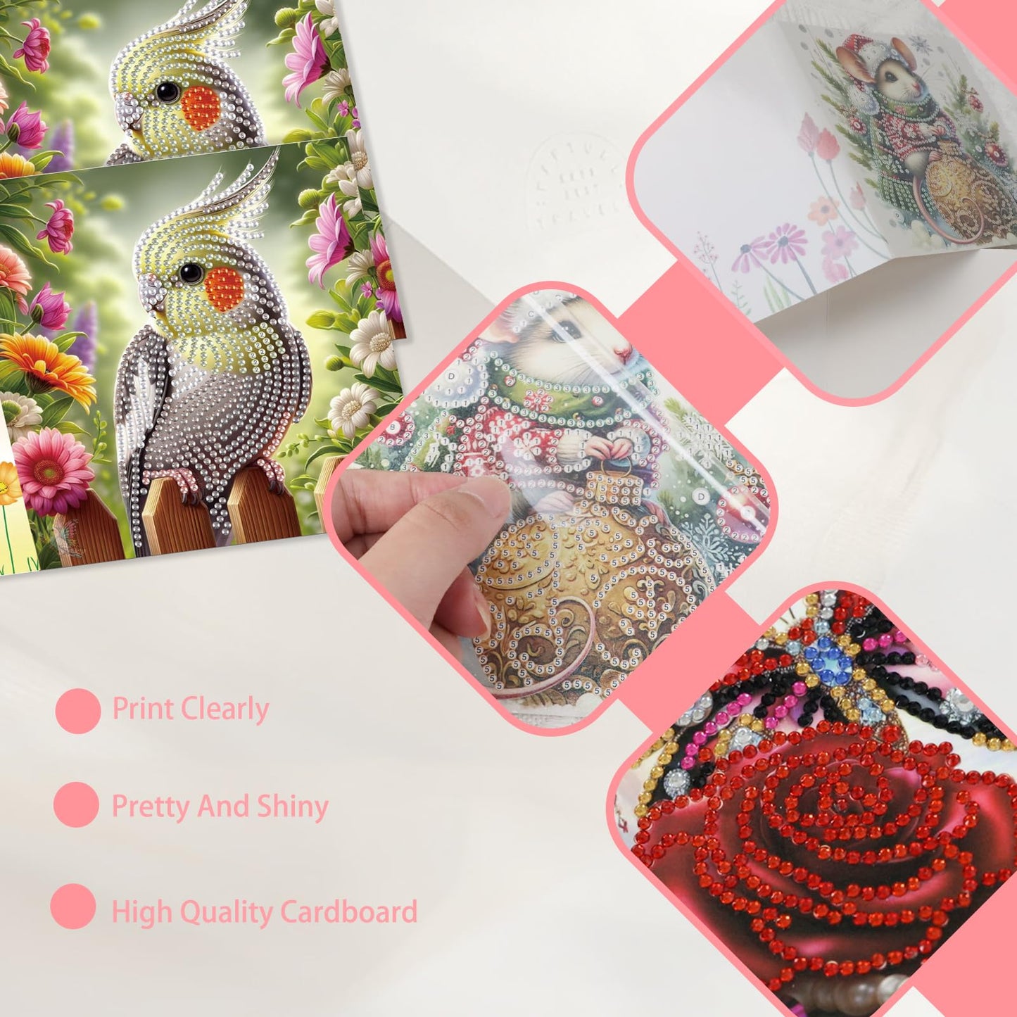 JISHSHAY 8 PCS Diamond Art Greeting Cards Bird Diamond Painting Birthday Cards Animal Gem Art Bird Gem Painting Mosaic Kits for Adults for Thanksgiving Anniversary Valentine Graduation All-Occasion