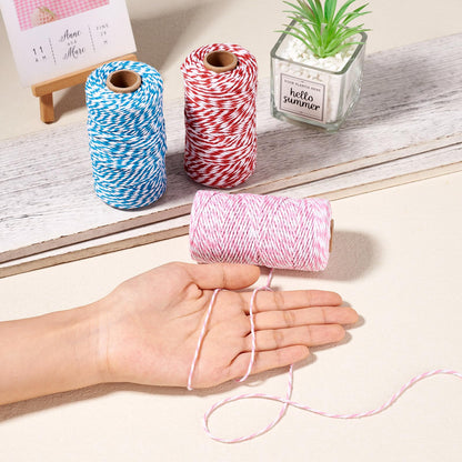 Elecrelive 3 Rolls Macrame Cords 2mm Natural Cotton Twine 8 Strand Twisted String Blue Red Cotton Macrame Rope Macrame Supplies Kit for Jewelry Bracelet Sewing Wedding Gift Wrapping