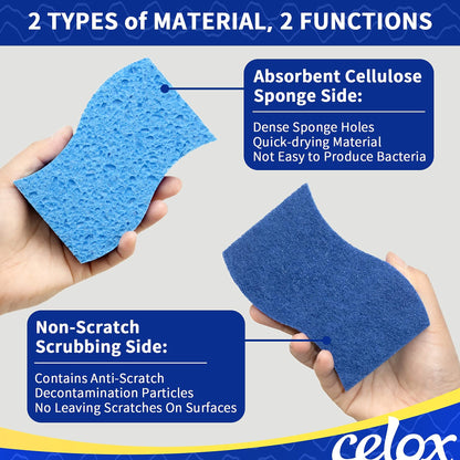 CELOX 36 Dishwashing Household Cleaning Sponges for Kitchen, Blue