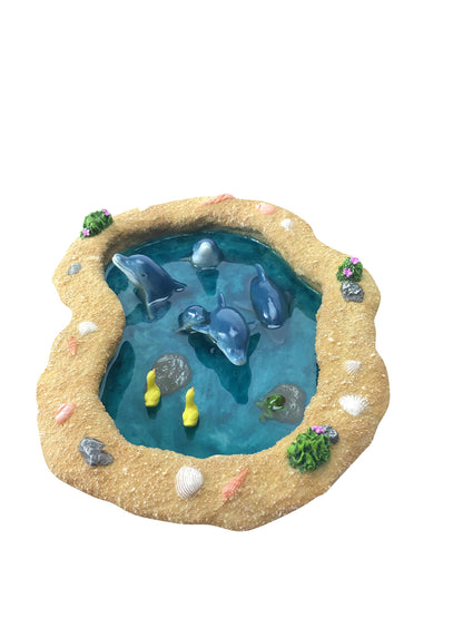 GlitZGlam The Blue Dolphins Miniature Pond for a Fairy Garden. A Miniature Pond for a Fairy and Enchanted Garden Accessories