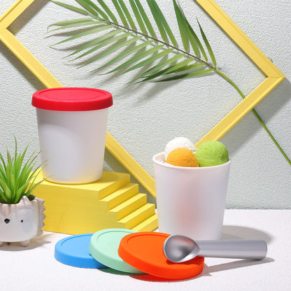 Nuenen 5 Pack Ice Cream Containers 1Qt Freezer Storage Tubs with Silicone Lids and Spoon for Homemade Ice Cream Reusable, Sorbet Dishwasher Safe(Blue, Red, Green, Orange)