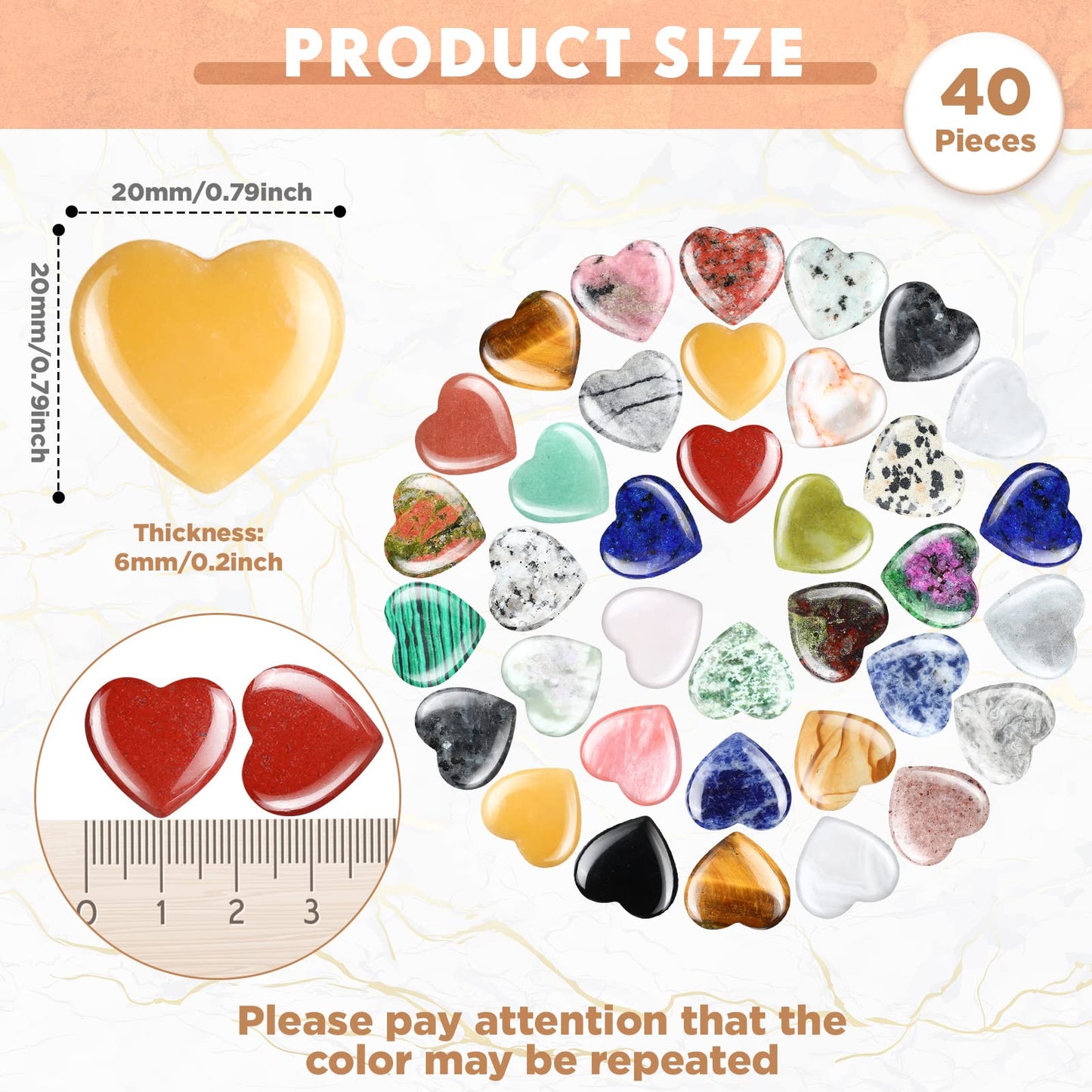 Nuenen 40 Pcs 0.8 Inch Heart Shaped Crystal Worry Stone Bulk Heart Rock Tiny Trinkets Healing Crystal Gemstone Employee Appreciation Gifts Palm Pocket Love Carved Rock for Mom Women Meditation
