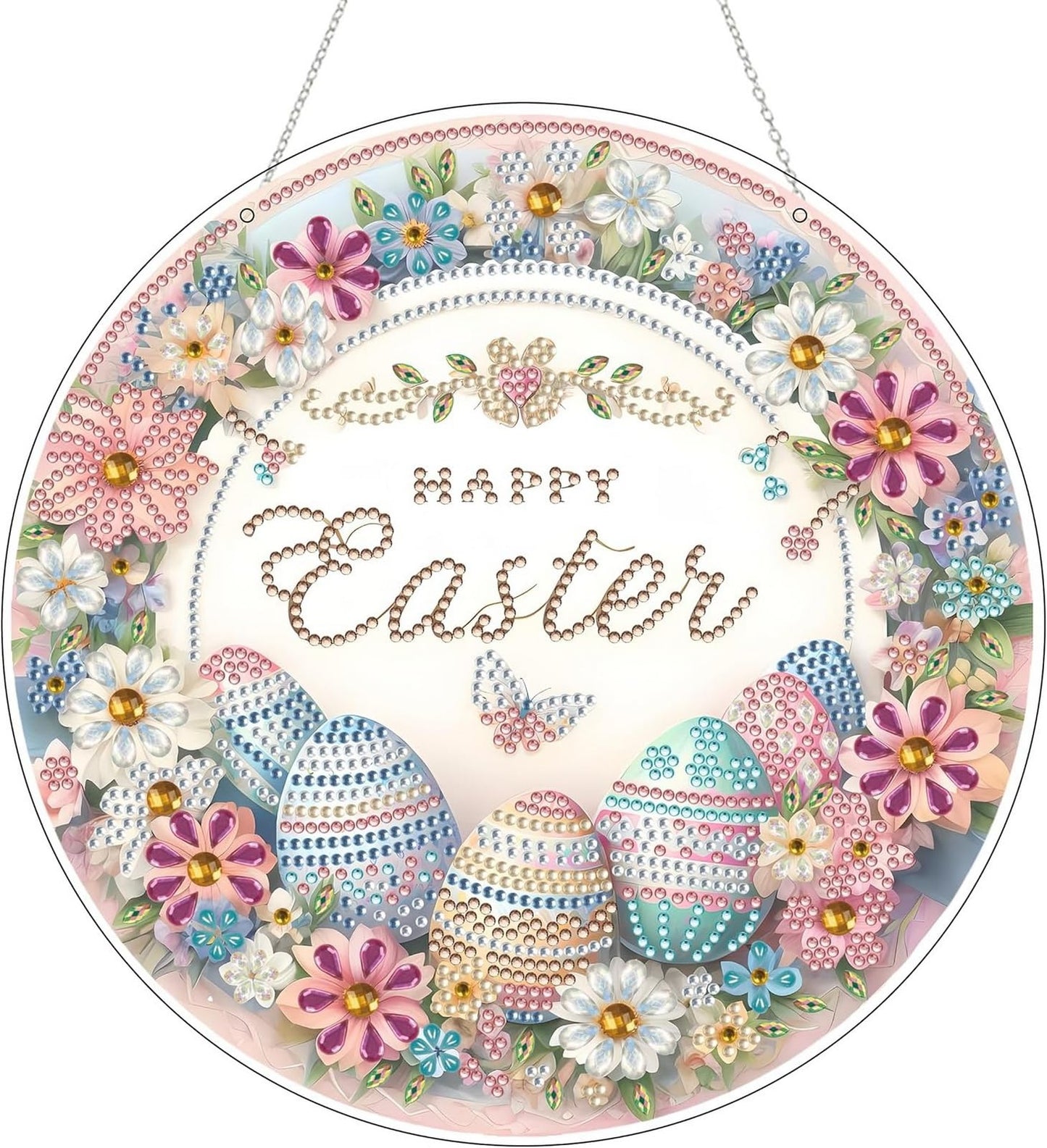 SWEKKE Easter Egg Diamond Art Hanging Kit for Adult,Special Shaped Rhinestone,DIY Acrylic Diamond Art Painting Window Pendants Home Garden Wall Hanging Kits Hanging Ornament,Double Sided